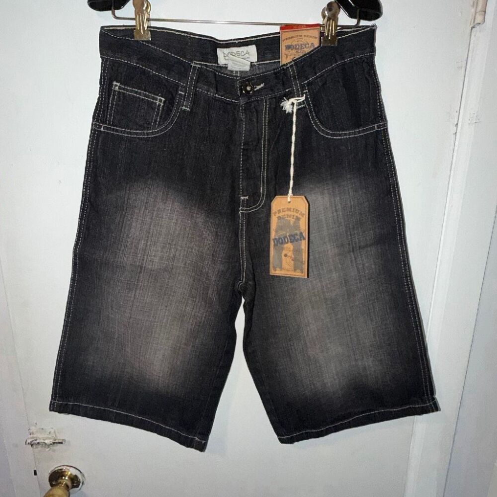 DODECA Vintage Black Acid Wash Baggy Y2K Jean Shorts-30 {NWT}